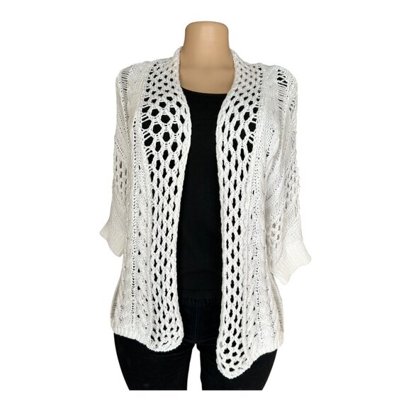 Open Knit White Cardigan Sweater XS - Picture 1 of 5
